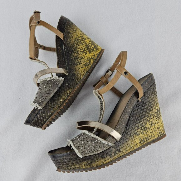 CORKYS Distressed Sparkle Wedge Sandals Monet Womens 11 4 in Heel 1 in Platform - Picture 1 of 13